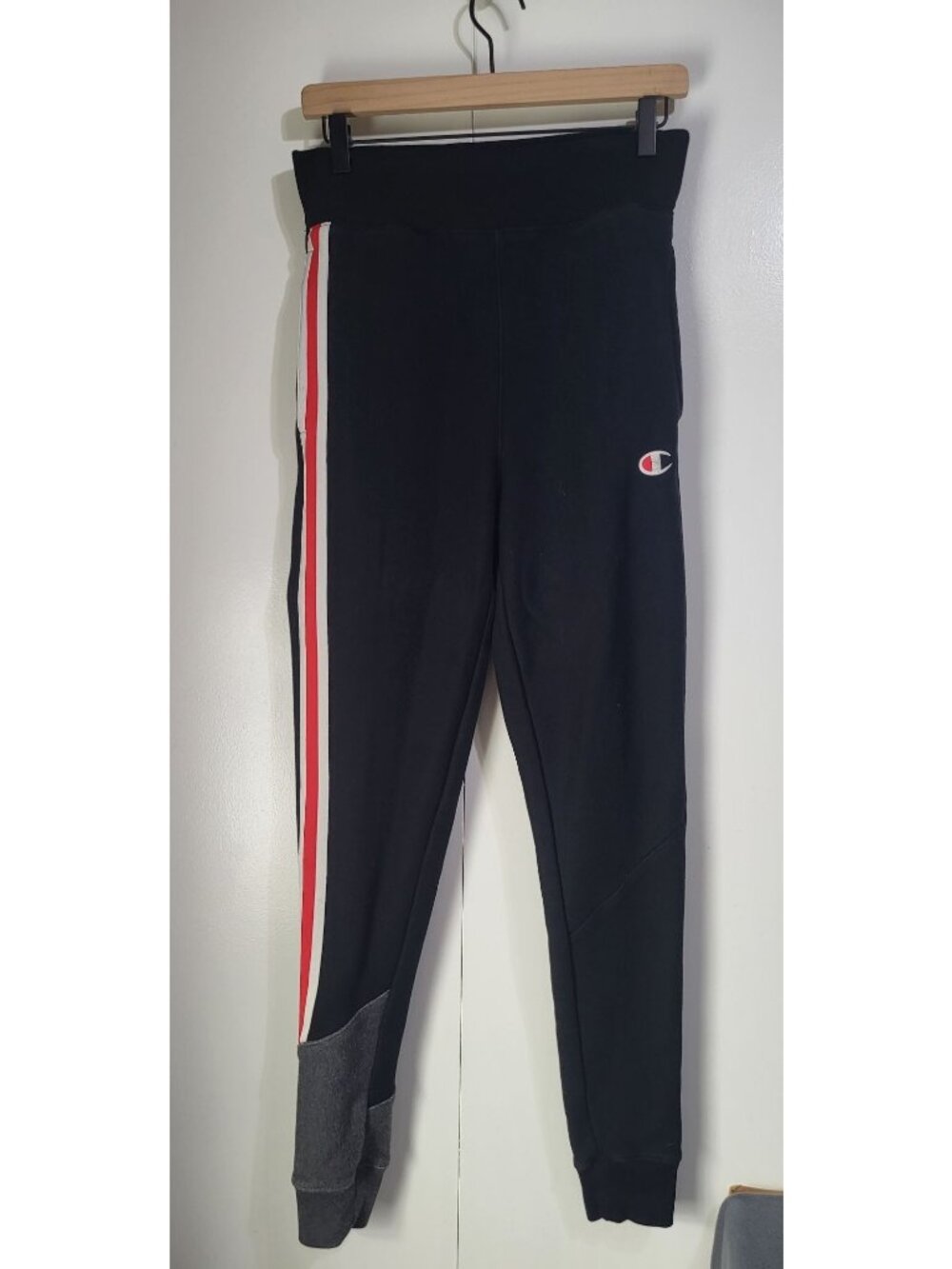 Champion Women's SZ S Reverse Weave Black Colorblock Sweatpants Joggers Hi Rise